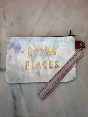 Hand Crafted Pastel Tie-Dye 'Going Places' Wristlet with Gold Lettering